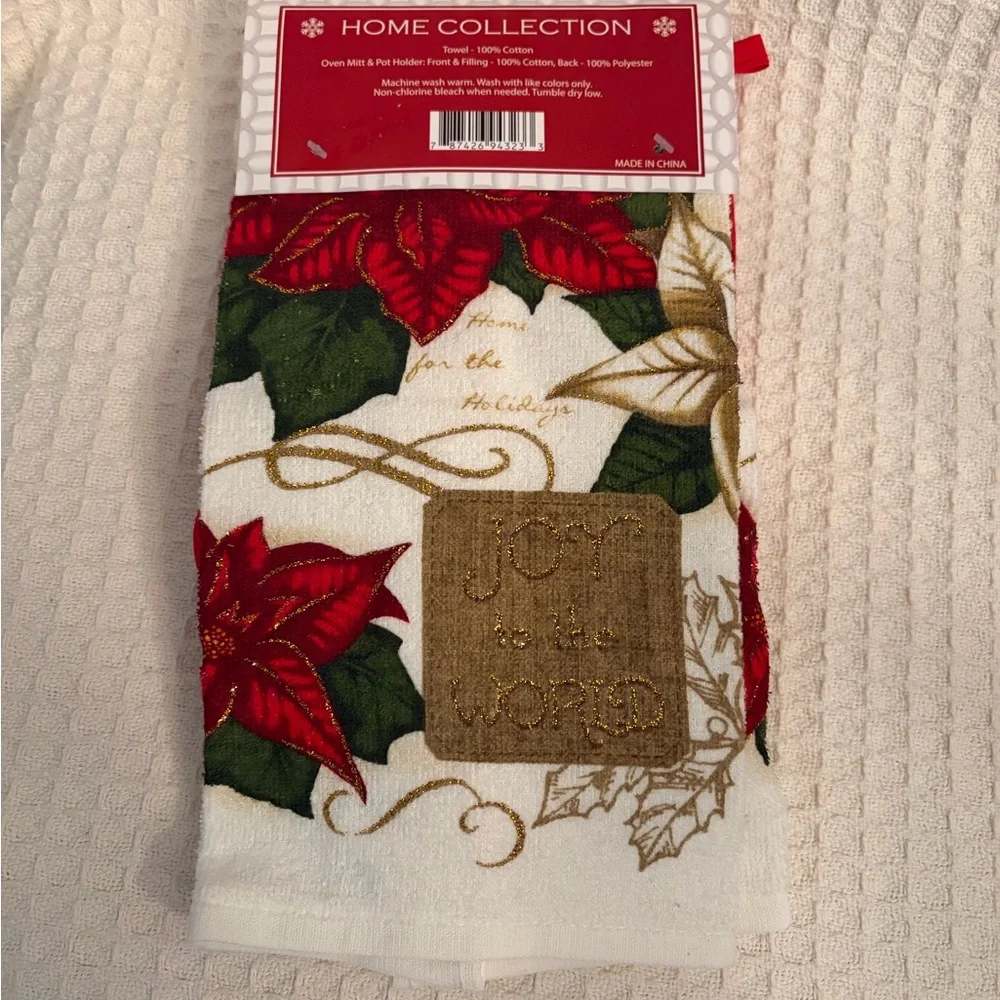 Home Collection Festive Poinsettia 3 Piece Kitchen Set
